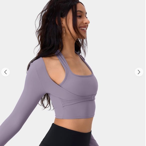 NWT: Cloudful™ Halter Thumb Hole Long Sleeve Cropped 2-in-1 Sports Top (#46) - Picture 4 of 8